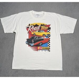 Vintage Y2K Road Trip Tires Les Schwab‎ Graphic Print T-Shirt White Mens XL Car